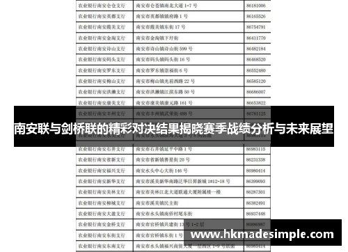 南安联与剑桥联的精彩对决结果揭晓赛季战绩分析与未来展望
